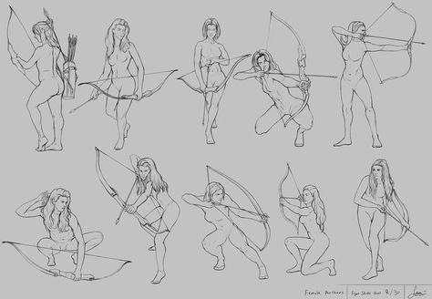 Drawing Hair Reference, Animal Art Drawing, Archer Pose, Archery Poses, Aloy Horizon Zero Dawn, Figure Drawing Female, Drawing Body Proportions, Aloy Horizon, Bow Pose