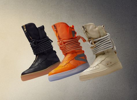 Nike SF-AF1 High Colorways Release Date. The Nike SF-AF1 High releasing November 2nd, 2017 for $200 in Total Orange, Rattan, Black Gum. Nike Sf Air Force 1, Nike Sf Af1, Nike Sf, Sneaker Magazine, All Nike Shoes, Latest Sneakers, Boots Outfit, New Nike, Style Retro