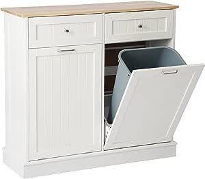 LOUVIXA Tilt Out Trash Can Cabinet Dog Proof with Double Wood Hidden Holder, Kitchen Free Standing Recycling Cabinet（White） Tilt Out Trash Can Cabinet, Hidden Trash Can, Tilt Out Trash Can, Hide Trash Cans, Can Cabinet, Dog Proof Trash Can, Bin Cabinet, Kitchen Waste Bin, Trash Can Cabinet