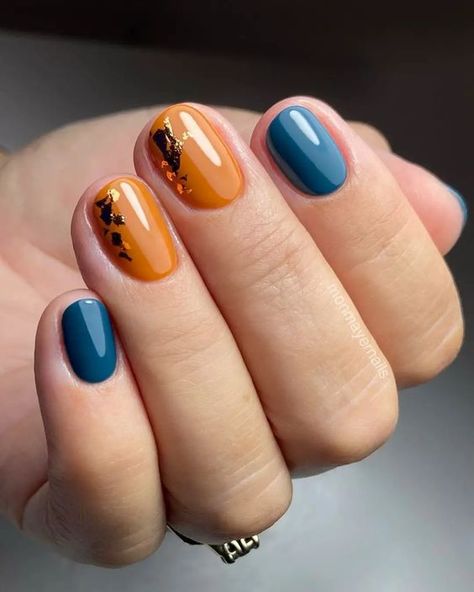 Fall Teal Nails, Orange And Teal Nails, Teal Fall Nails, Nashville Nails, Blue Fall Nails, Teal Nail Art, Fall Toe Nails, Teal Nail Designs, Toenail Designs