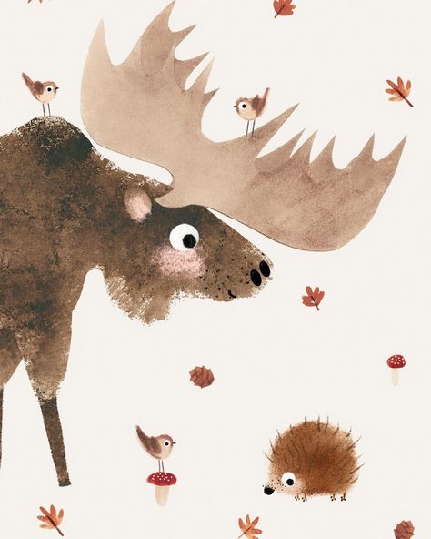 Canada Goose Illustration, Whimsical Moose Art, Cute Moose Illustrations, Fall Animal Illustrations, Scandinavian Folk Art Moose, Moose Illustration, Field Mouse Illustration, Christmas Watercolor, Children Illustration