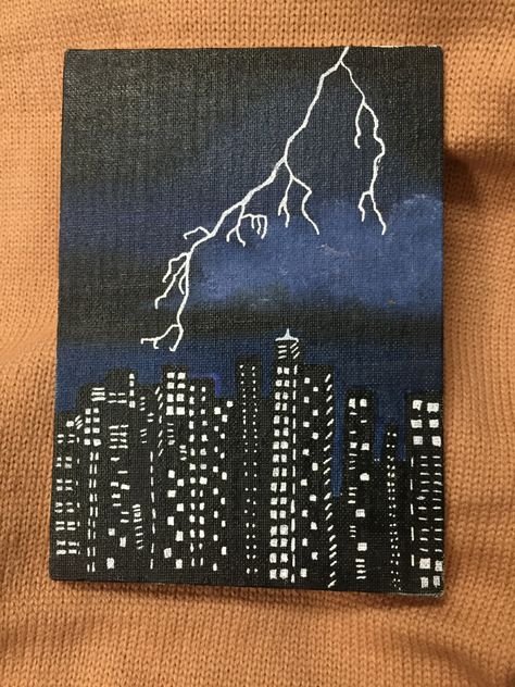 Night Aesthetic Painting Easy, Thunderstorm Painting Easy, Easy Lightning Painting, Funky Art Easy, Thunder Storm Painting, Storm Painting Easy, Thunder Storm Drawing, Lightning Art Drawing, Lightning Painting Acrylic