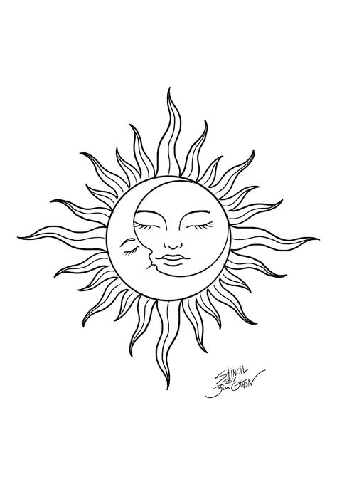 Sun Face Design, Sun Lady Tattoo, Sun And Moon Face Tattoo, Sun Traditional Tattoo, Moon And Sun Tattoo Designs, Celestial Sun Tattoo, Sun Tattoo Stencil, Sun And Moon Line Art, Sun And Moon Tattoo Stencil