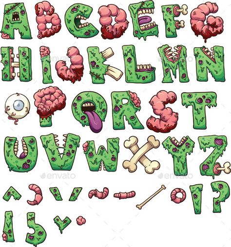 Zombie letters and symbols. Please be aware that this is not a font. Vector clip art illustration with simple gradients. Each elem Zombie Font, Zombie Cartoon, Grow Shop, Graffiti Lettering Fonts, Zombie Art, Letter Symbols, Graffiti Alphabet, Hand Lettering Alphabet, Graffiti Font