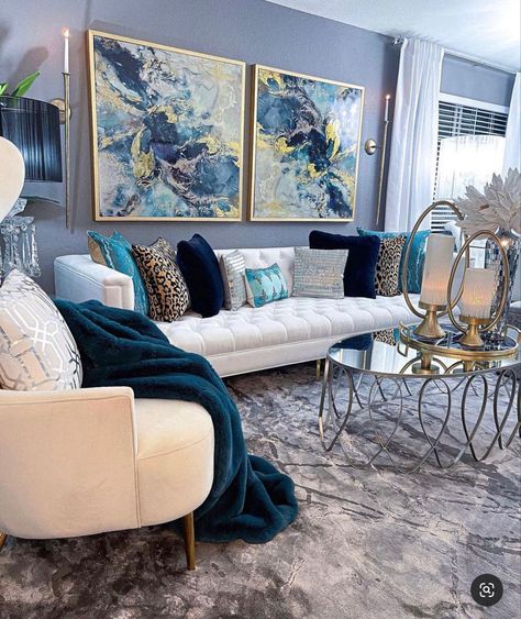 Teal Living Room Decor, Modern Glam Living Room, Living Room Turquoise, Purple Living Room, Navy Living Rooms, Teal Living Rooms, Vibrant Living Room, Blue Living Room Decor, Luxury Room Bedroom