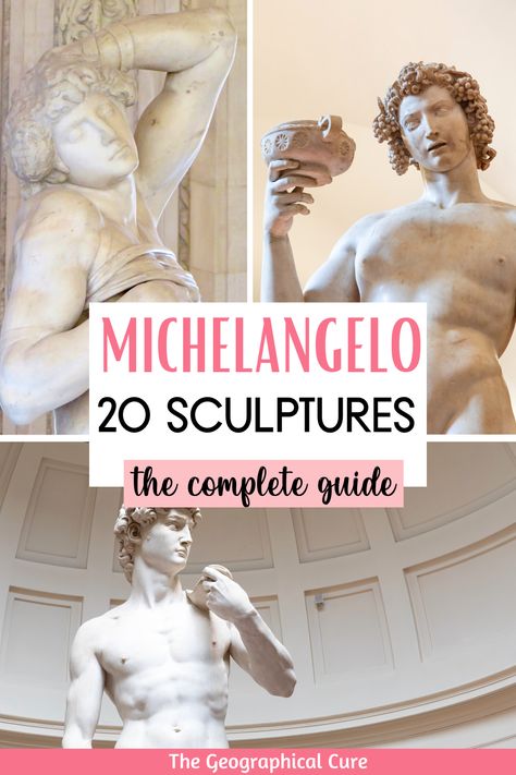 Pinterest pin for 20+ Famous Michelangelo Sculptures Famous Sculptures History, Michelangelo Sculpture Aesthetic, Michangelo Art, Michael Angelo Sculptures, Michelangelo Statue, Michelangelo Paintings, Michelangelo Sculpture, Michelangelo David, Famous Sculpture