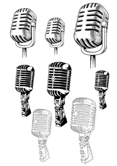 Retro Microphone Tattoo, Old Microphone Drawing, Microphone Tattoo Stencil, Old Microphone Tattoo, Vintage Microphone Drawing, Mic Tattoo Design, Old School Microphone Tattoo, Vintage Microphone Tattoo, Microphone Tattoo Design