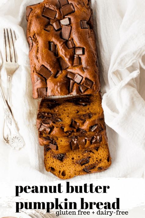 This delicious peanut butter pumpkin bread is full of amazing fall flavors and is made with oodles of healthy ingredients. Make it with or without chocolate chips to fit your personal taste! #glutenfreepumpkinbread #healthypumpkinbread #hiddenveggies #veggieloaded #healthyfalltreats Pumpkin Bread Gluten Free, Natural Nurturer, Pumpkin Peanut Butter, Healthy Pumpkin Bread, Gluten Free Pumpkin Bread, Making Peanut Butter, Bread Gluten Free, Peanut Butter Bread, Peanut Butter Pumpkin