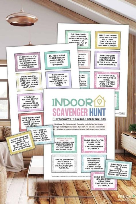 Solve these fun indoor scavenger hunt riddles for kids. If you are looking for some creative at home fun, use these 20 rhyming clue cards to find your prize. This indoor treasure hunt is perfect for snowy, hot or rainy days... or use anytime! Instantly print your indoor scavenger hunt digital download now. #scavenger hunt Clue Scavenger Hunt Riddles, Treasure Hunt Clues For Adults Indoor, Gift Scavenger Hunt Ideas, Clues For Scavenger Hunt Riddles, Indoor Scavenger Hunt Clues, Funny Scavenger Hunt Ideas, Kids Scavenger Hunt Clues, Printable Scavenger Hunt For Kids, Indoor Scavenger Hunt For Kids