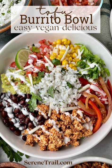 Tofu Burrito Bowl Mexican Tofu Bowl, Burrito Bowl Vegetarian, Tofu Burrito Bowl, Vegetarian Burrito Bowl, Tofu Burrito, Chipotle Burrito Bowl, Vegetarian Burrito, Tofu Bowl, Burrito Bowls Recipe