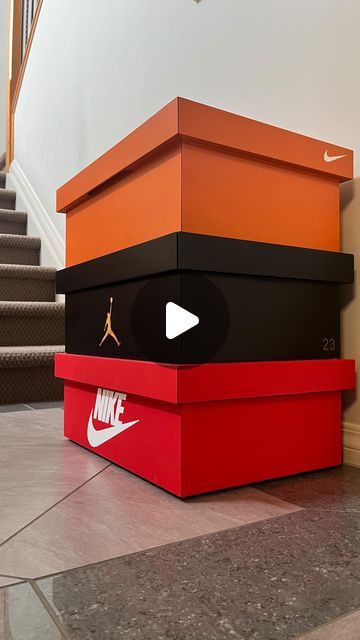 Bespoke Wood Creations on Instagram: "Custom shoebox cabinet. Featuring soft close mitred drawers. #sneakerheads #sneakerhead #customfuniture #bespoke #nike #michaeljordan #nikesoccer #woodworker #woodorganizer #solfclose #mitreddrawerfronts #shoestyle #shoeporn #shoes #shoestorage" Nike Shoebox Storage, Nike Shoes Box, Nike Shoe Box Storage, Shoe Box Ideas, Nike Shoe Box, Sneaker Room, Shoe Box Diy, Sneaker Storage Box, Chester Drawers