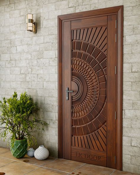 LK 128  Obsessed with the details!! Crafted from the finest wood, it's built to last a lifetime. 🚪 📞 (+91) 8447141141 . . . . #lkdoor #woodendoors #Homeimprovement #woodendoor #woodworking #door #doors #solidwood #frontdoor #maindoor #interiordesign #architect 4d Main Door Design In Wood, Main Wooden Door Design Entrance, Wooden Door Design Entrance Carved Wood, Teak Wood Main Door Design Entrance Modern, Door Carving Design, Wooden Single Door Design, Stylish Door Design, Luxury Door Design, Teak Wood Main Door Design