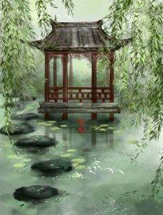 Anime Garden, Peisaj Abstract, Garden Japanese, Asian Landscape, Japan Painting, Japanese Artwork, Asian Painting, Chinese Landscape, Japanese Landscape