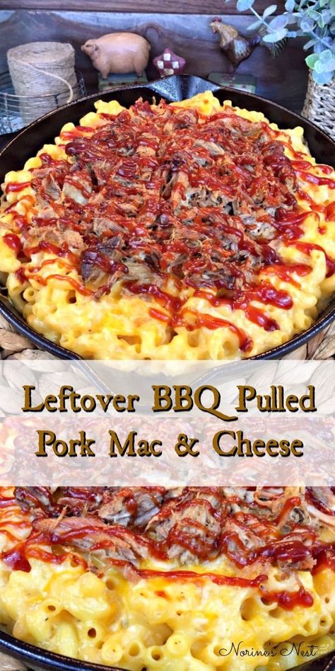 Leftover Bbq Pulled Pork, Pulled Pork Mac N Cheese, Bbq Mac And Cheese Recipe, Pulled Pork Mac And Cheese, Pork Mac And Cheese, Pork Casserole, Mac And Cheese Casserole, Can Chicken Recipes, Sweet Bbq Sauce