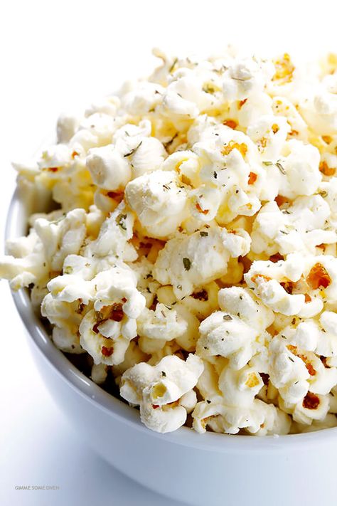 Olive Oil and Parmesan Popcorn | Gimme Some Oven Popcorn Board, Olive Oil Popcorn, Basement Theatre, Parmesan Popcorn, Tv Snacks, Popcorn Flavors, Popcorn Treats, Homemade Popcorn, Popcorn Snacks