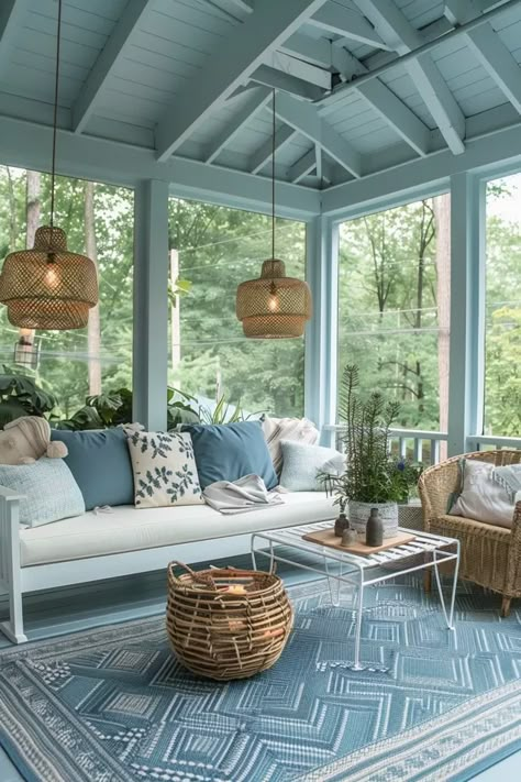 Budget-Friendly Screen Porch Design Ideas Screened In Porch Painted Floor, Beach Screened In Porch, Screen Porch Plans, Flooring Screened In Porch, Decorate Screened In Porch, Half Wall Screened In Porch, Screened In Porch Vaulted Ceiling, Florida Lanai Ideas Screened Porches, Screened In Porch Seating Ideas