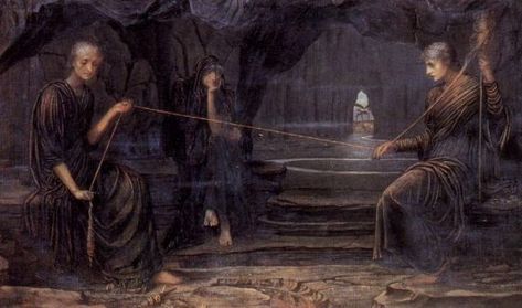 The Fates spinning the string of life. John Bauer, Dante Gabriel Rossetti, John Everett Millais, Oh My Goddess, Golden Thread, Greek And Roman Mythology, Roman Mythology, Triple Goddess, Pre Raphaelite