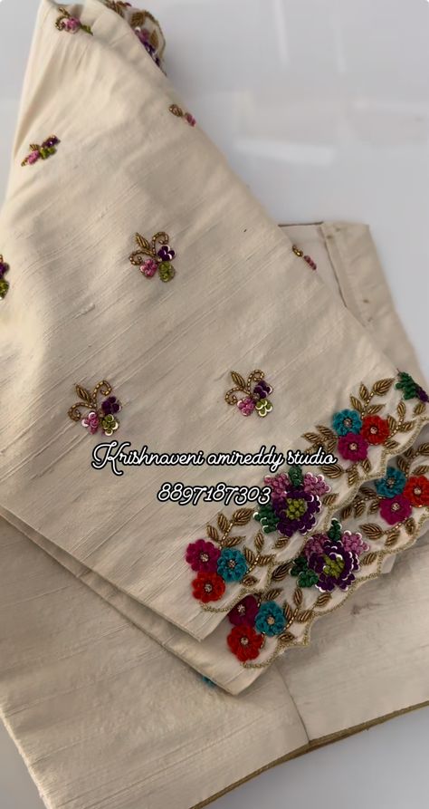 Off White Maggam Work Blouse, White Embroidery Blouse, White Blouse Designs, Brocade Blouse Designs, Maggam Designs, Latest Blouse Designs Pattern, Aari Designs, Kids Blouse Designs, Latest Model Blouse Designs