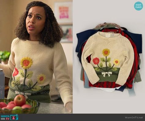 Paige’s flower embroidered sweater on UnPrisoned.  Outfit Details: https://wornontv.net/450424/ Flower Sweater Outfit, Paris Family, Kimmy Schmidt, Unbreakable Kimmy Schmidt, Lilly Singh, Flower Sweater, Sweet Magnolia, Housewives Of Atlanta, Love Boat