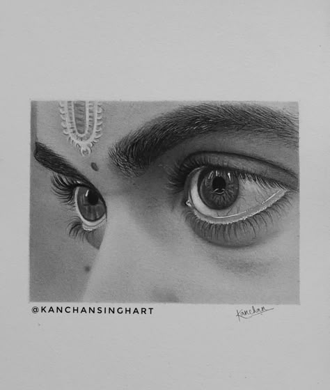 Krishna Eyes Sketch, Krishna Eyes Drawing, Drawing Ideas Krishna, Eyes Drawing Pencil, Eyes Pencil Sketch, Krishna Eyes, Eye Pencil Sketch, Famous Drawing, Color Sketches