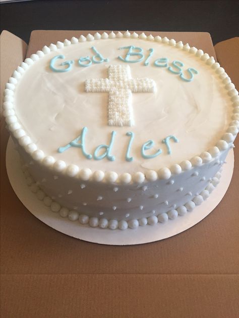 Simple First Communion Cake, Baptismal Cake Boy Buttercream, Babtisim Cake Boy, Baptism Cakes For Boys, Baptismal Cake Boy One Layer, Baptism Cake For Boy, Baptism Boy Cake, Confirmation Cakes For Boys, First Communion Cake Boy