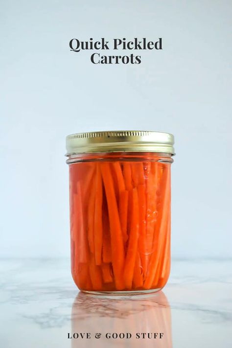 Quick Pickled Carrots - easy to make at home no canning required! #easy #carrots #quick #pickled #refrigerator Pickled Carrots Recipe Refrigerator, How To Make Pickled Carrots, Pickled Carrots Refrigerator, Quick Pickled Carrots, Canning Veggies, Pickled Carrots Recipe, Pickled Vegetables Recipe, Carrots Recipe, Quick Pickled