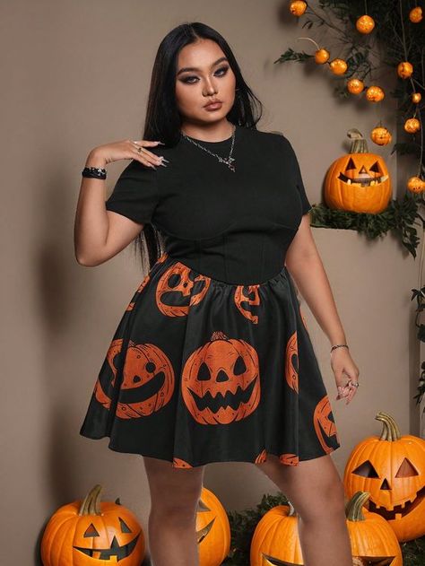 50s Halloween, Dress Black Casual, Summer Dress Black, Summer Black Dress, Marketing Resources, Pumpkin Print, Elegant Dresses Long, Halloween Dress, Supply Chain