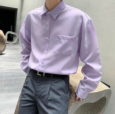 Purple Outfit Korean Men, Pink Longsleeves Outfit, Mens Outfits Casual, Pei Ming, Fashion Outfits Aesthetic, Polo Outfit Men, Soft Boy Outfits, Lavender Outfit, Outfit Ideas Men