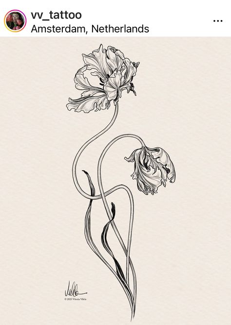 Art Nouveau Tattoo Black And White, Art Nouveau Lily Tattoo, Floral Bunch Tattoo, Art Nuevo Design, Victorian Flower Tattoo, Art Nouveau Daffodil, Cybersigilism Flower Tattoo, Art Noveau Tattoos Women, Detailed Flower Tattoos