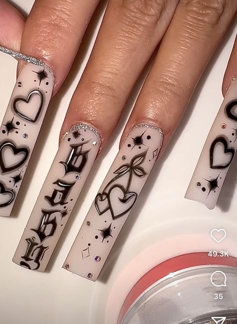 Gangster Nails, Nail Tech Must Haves, Mexican Nails, Long Acrylic Nail Designs, Nude Nail Designs, Dope Nail Designs, Long Square Acrylic Nails, Ballerina Nails, Bling Acrylic Nails