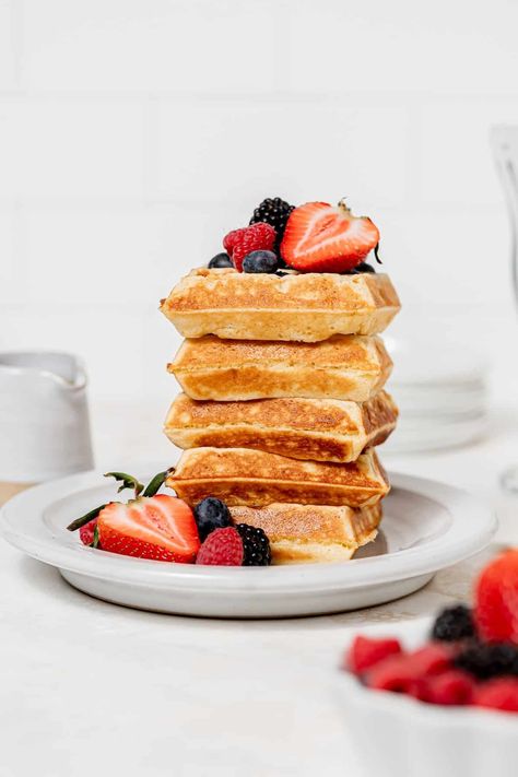 These yeasted Belgian waffles have a crisp, golden exterior, soft and fluffy interior, and a sweet, yeasted flavor. The batter can be made the night before, so the next morning all you need to do is whip them up in your waffle iron and drizzle a generous amount of maple syrup on top! As a fun, shareable (and stackable!) morning treat, they’re sure to be the star of the breakfast table! Belgian Waffles, Sweet Food, Food Photography Styling, Waffle Iron, The Breakfast, Breakfast Table, Food Styling, Maple Syrup, The Star