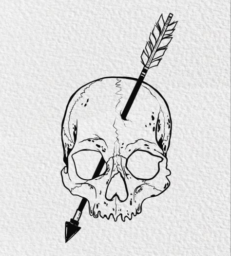 Human skull drawing tattoo art with an arrow through it Arrow Tattoo Design, Paper Background Design, Arrow Tattoo, Hand Poke, So Busy, Illustration Artists, New Project, Paper Background, Book Illustration