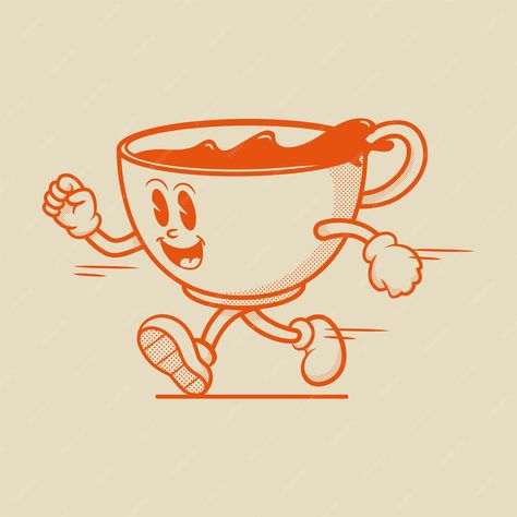 Premium Vector | Coffee cup character, retro mascot character Coffee Cup Vector Illustration, Retro Coffee Illustration, Coffee Character Illustration, Coffee Cup Character, Retro Coffee Logo, Coffee Character Design, Retro Mascot Character, Creative Character Design, Coffee Cup Design Ideas