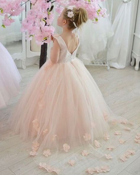 v-neck tulle pink flower girl dress with handmade flowers Light Pink Flower Girl Dresses, Flower Girl Dresses Pink And White, Flower Girl Dresses Light Pink, Flowergirls Dress Pink, Dusty Pink Flower Girl Dress, Light Pink Flower Girl Dress, Pastel Flower Girl Dresses, Flower Girl Pink Dress, Navy Blue Pink Wedding