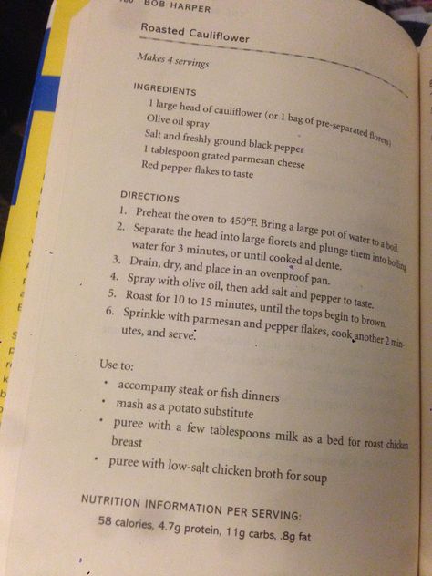 Bob Harper Roasted Cauliflower Bob Harper Rules, Bob Harper Recipes, Biggest Loser Recipes, Bob Harper, Olive Oil Spray, Head Of Cauliflower, Biggest Loser, Carb Diet, Roasted Cauliflower