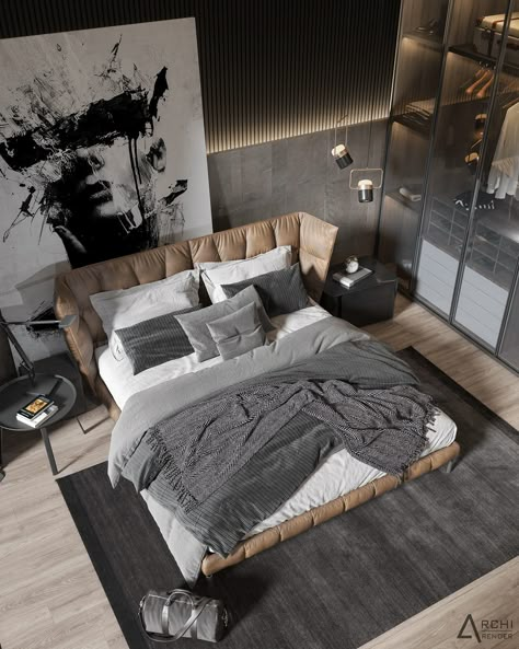 Modern Industrial Bedroom, Bachelor Bedroom, Man Bedroom, Ny Apartment, Mens Bedroom Decor, Mens Bedroom, Casa Vintage, Luxury Bedroom Master, Room Design Bedroom