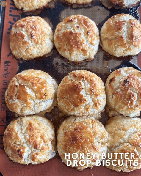 Sweet Drop Biscuits, Butter Drop Biscuits, Honey Biscuit Recipe, Hunny Bun, No Carb Bread, Drop Biscuits Recipe, Drop Biscuits, Self Rising Flour, Honey Butter