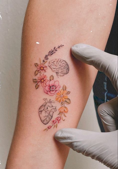 Medical Flower Tattoo, Beautiful Hip Tattoos, Floral Planet Tattoo, Counselor Tattoo Ideas, Heart And Lung Tattoo, Autoimmune Tattoo, Counselor Tattoo, Made In Mexico Tattoo, Therapist Tattoo Ideas