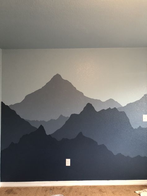 Ombre Mountain Painting, Mountain Range Nursery Wall, Grey Mountain Painting, Navy Mountain Nursery, Blue Mountain Wall Mural, Mountain Range Wall Mural, Mountain Silhouette Wall Mural, Mountain Design On Wall, Mountain Silhouette Wall