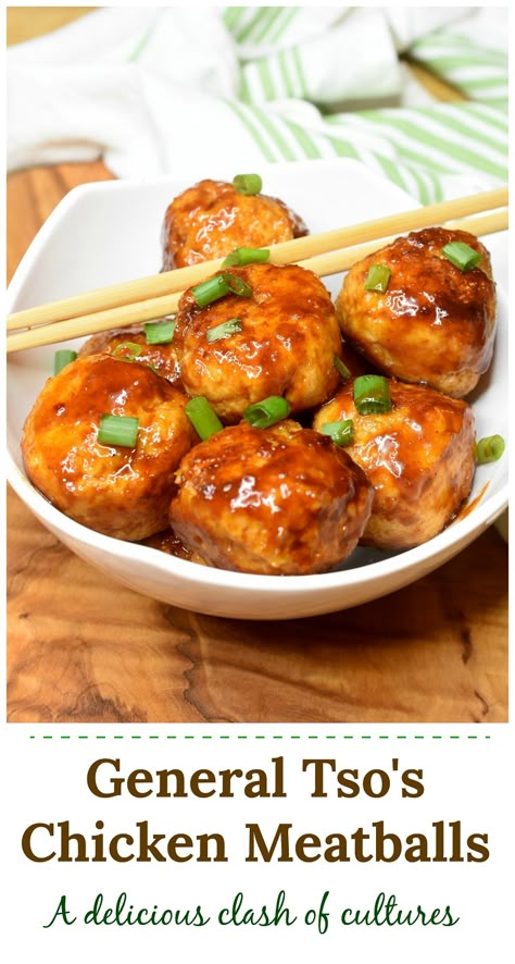 General Tao Meatballs, Ground Chicken General Tso, General Tso Ground Chicken, General Tso Chicken Meatballs, Chinese Chicken Meatballs, Chicken Meatball Appetizer Recipes, General Tso Meatballs, Asian Chicken Meatballs, Chicken Meatballs Healthy