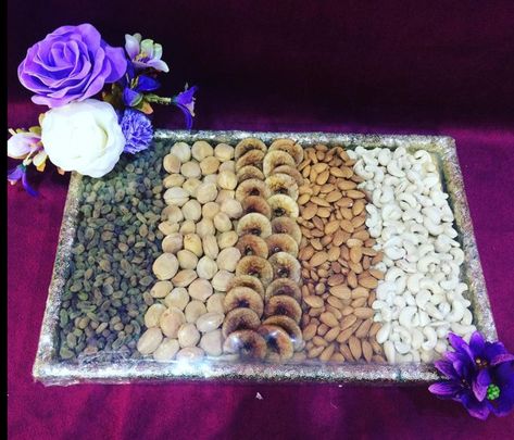 Dry fruit platter decor for wedding trousseau Dry Fruit Tray, Indian Wedding Gifts, Wedding Trousseau, Decor For Wedding, Plate Decoration, Trousseau Packing, Marriage Decoration, Packing Ideas, Dry Fruit