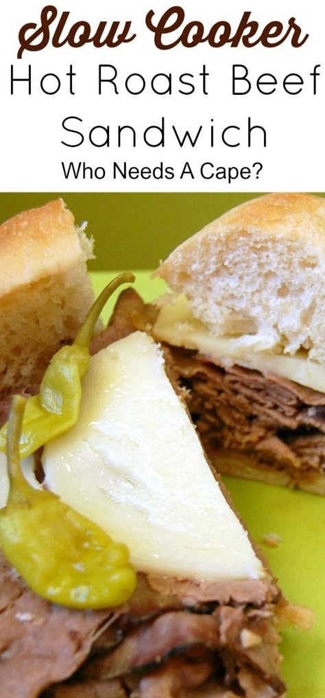 Hot Roast Beef Sandwich, Beef Sandwiches Crock Pot, Roast Beef Deli Meat, Roast Beef Lunch, Roast Beef Crock Pot Recipes, Roast Sandwiches, Sandwich Dinner, Hot Roast Beef Sandwiches, Roast Beef Sandwich Recipes