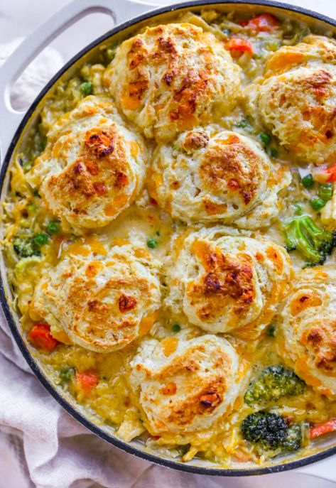 Broccoli Cheddar Chicken Pot Pie with Cheddar Biscuits - Yes to Yolks Cheddar Chicken Pot Pie, Cheddar Drop Biscuits, Vegetarian Pot Pie, Broccoli And Cheddar, Broccoli Cheddar Chicken, Chicken Pot Pie Filling, Pot Pie Filling, Cheddar Chicken, Cheddar Biscuits