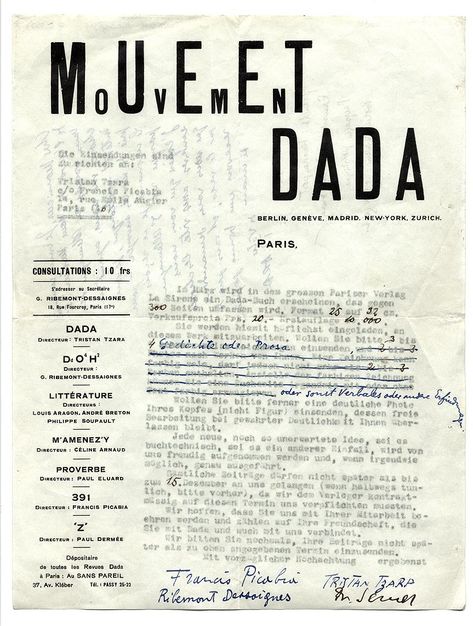 Tristan Tzara - Biography, DADAism & Poetry - The Art History Archive: www.arthistoryarchive.com/arthistory/dada/Tristan-Tzara.html Tristan Tzara was a Romanian-born poet and essayist known mainly as a founder of Dada, a nihilistic revolutionary movement in the arts. In fact, in the Dada manifesto, one of the connotations given to the name relates to the meaning of the words in Romanian - ('da' means 'yes' in Romanian) Dada Manifesto, Dada Artists, Dada Movement, Automatic Writing, Tristan Tzara, Kurt Schwitters, Francis Picabia, Dada Art, Avant Garde Art