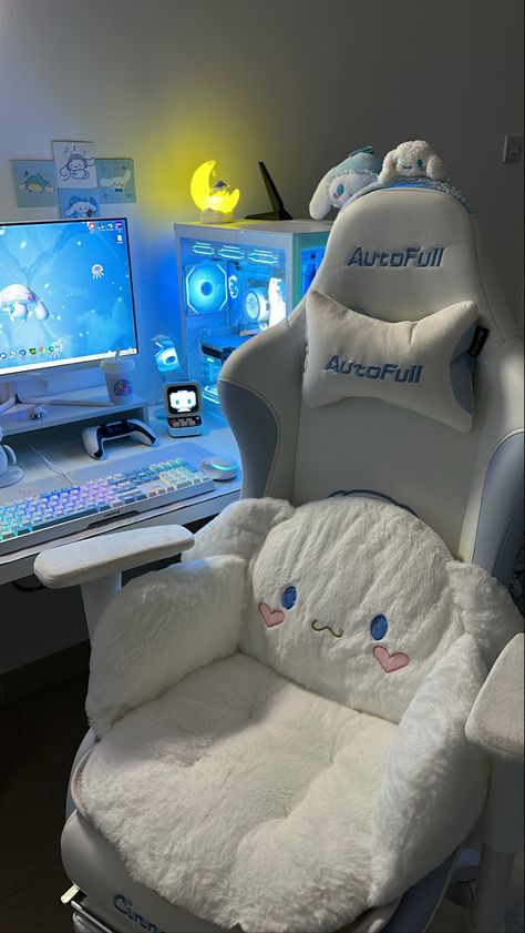 Gaming Chair Cinnamoroll, Sanrio Cinnamoroll Room, Cinnamoroll Gaming Chair, Cute Gamer Chair, Sanrio Room Cinnamoroll, Cute Gaming Chairs, Gaming Chair Girl, Game Chair Ideas, Gaming Chair Cute