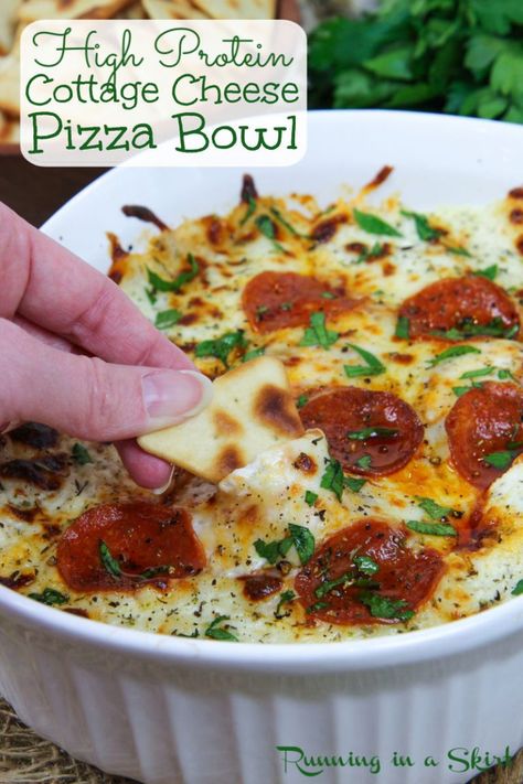 Cottage Cheese Pizza Bowl Pinterest Pin High Protein Pizza Casserole, Cottage Cheese Pizza Bites, Cottage Cheese On Pizza, Pizza Bowl With Cottage Cheese, Pizza Cottage Cheese Bowl, Protein Dips, Recipes Using Cottage Cheese, Cottage Cheese Pizza Bowl, Vegetarian Pizza Toppings