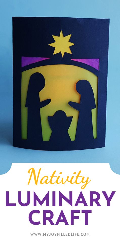 Use this adorable Nativity Luminary as a fun way to get the kids creating for the holidays. It's easy to make and it makes a beautiful Christmas decoration, too! Wisemen Craft, Nativity Luminary, Wise Men Craft For Kids, Religious Christmas Crafts, Nativity Activity, Advent Crafts, Sabbath School, Diy Nativity, Christ Centered Christmas