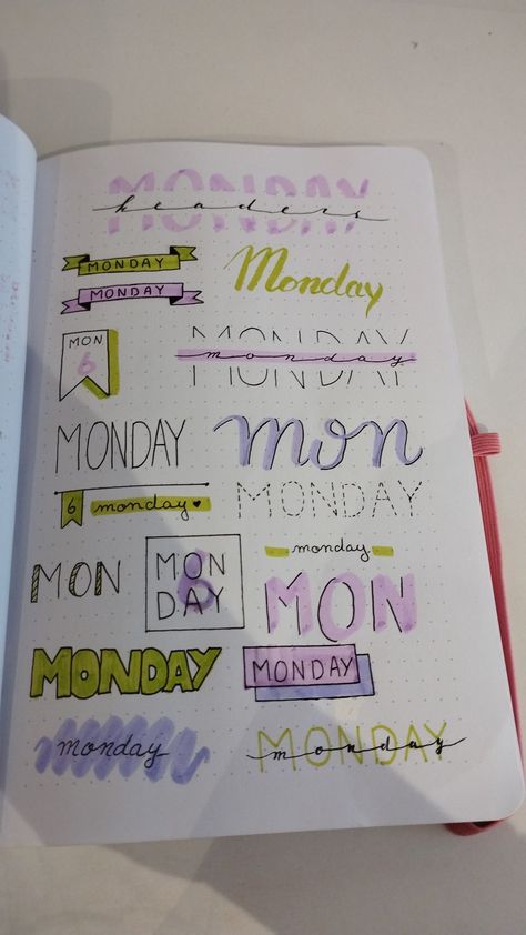 Monday headers 🟣🟢 Monday Calligraphy, Monday Journal, Note Ideas, Blank Notebook, Bullet Journal Ideas Pages, Journal Ideas, Book Journal, Bullet Journal, Notebook