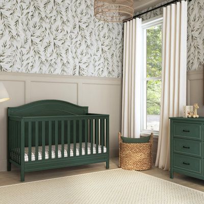 The polished Charlie 4-in-1 Crib features a gracefully arched headboard with delicately carved molding and slim feet. The crib easily converts from a crib to a toddler bed, daybed, and full-size bed. Color: Forest Green | DaVinci Charlie 4-in-1 Convertible Crib Wood in Green | 43.67 H x 30.41 W in | Wayfair Sage Green Nursery Gender Neutral, Outdoor Theme Nursery, Irish Nursery, Green Crib, Green Nursery Boy, Boy Rooms, Arched Headboard, Green Nursery, Nursery Room Inspiration