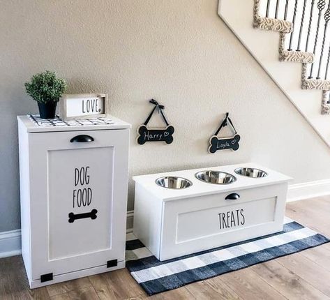 Dog Room Design, Dog Room Decor, Elevated Dog Feeder, Puppy Room, Dog Spaces, Dog Home Decor, Storage Benches, Dog Ideas, Dog Rooms